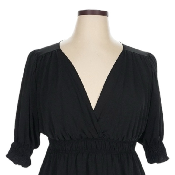 Studio M Peasant Top 2X Black Stretchy Deep V-Neck Boho Cocktail Party Witchy - Picture 3 of 7